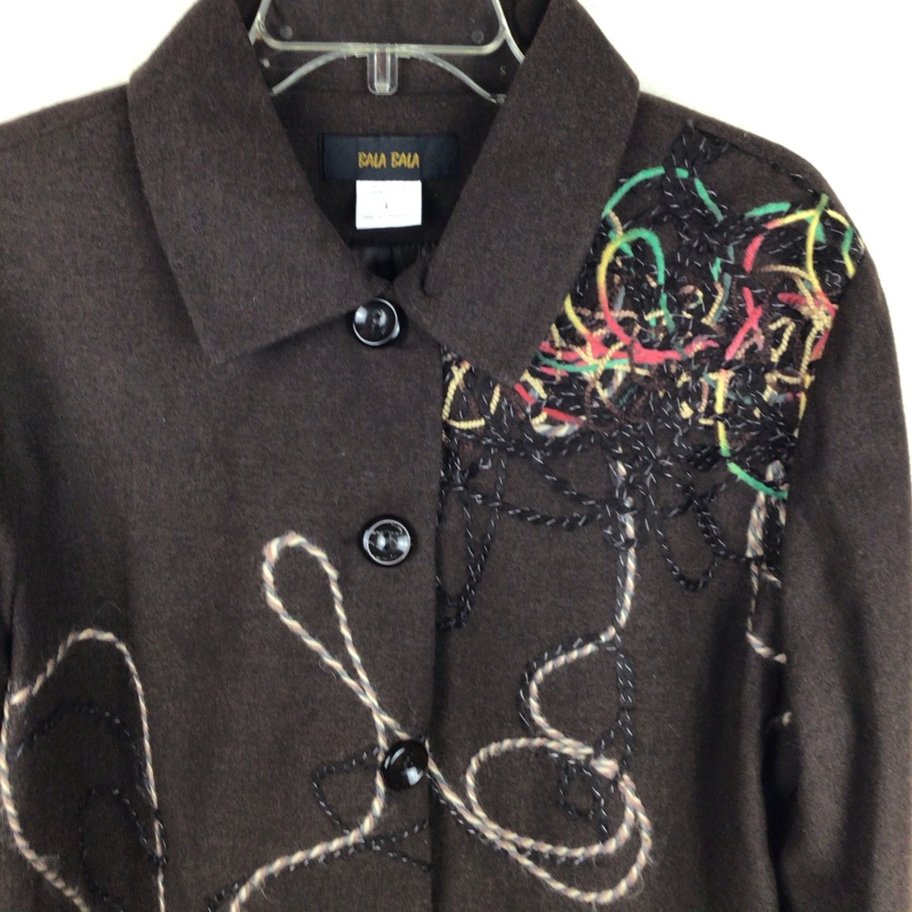 Vintage String-abstract Art Jacket by Bala Bala brown wool/lined Woman  Large